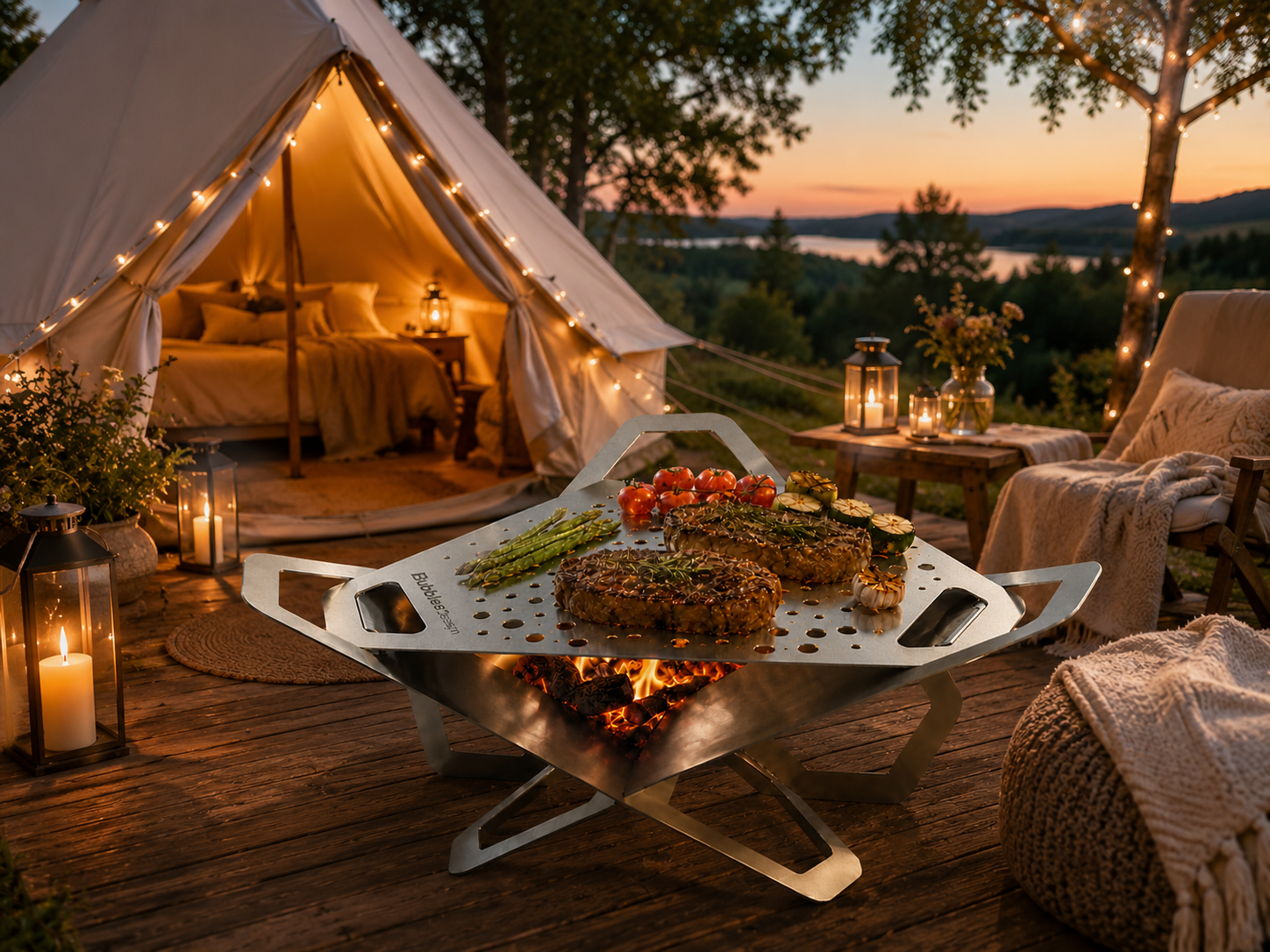 Nerezový gril BUBBLES Design v glampingovém prostředí