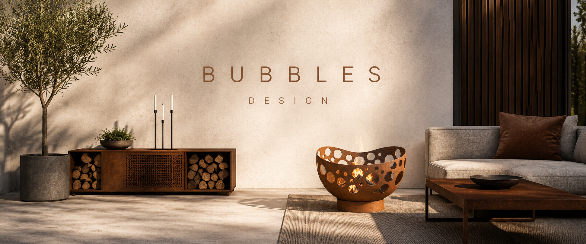 Cortenový interiérový prvek a ohniště BUBBLES Design